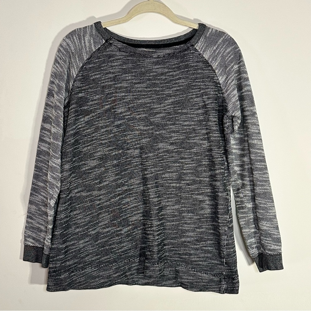 Champion Thermal Knit Raglan Long Sleeve Top Gray Black Pullover Medium